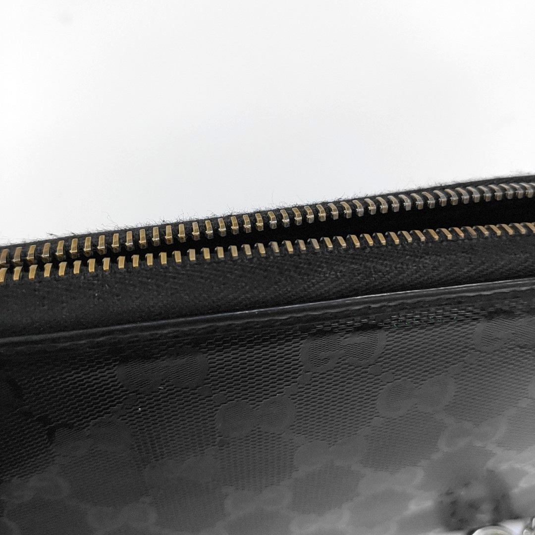 GUCCI Ligne Shima Black Coated Canvas Monogrammed Wallet Silver Hardware-(SKU)-952844592