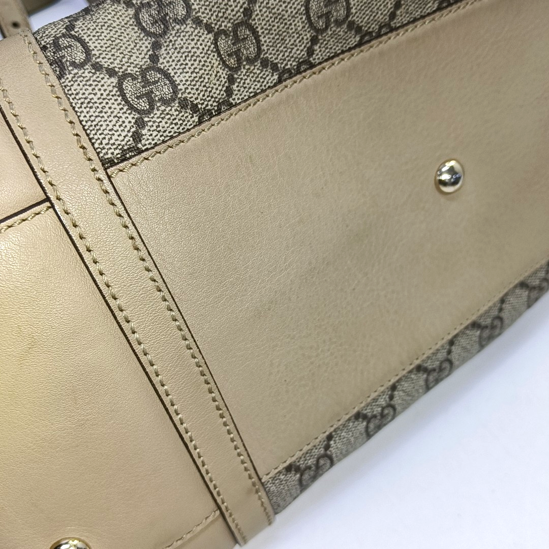 GUCCI GG Supreme Khaki Coated Canvas Monogrammed Single Shoulder Bag Tote Golden hardware Removable shoulder strap-(SKU)-944985050