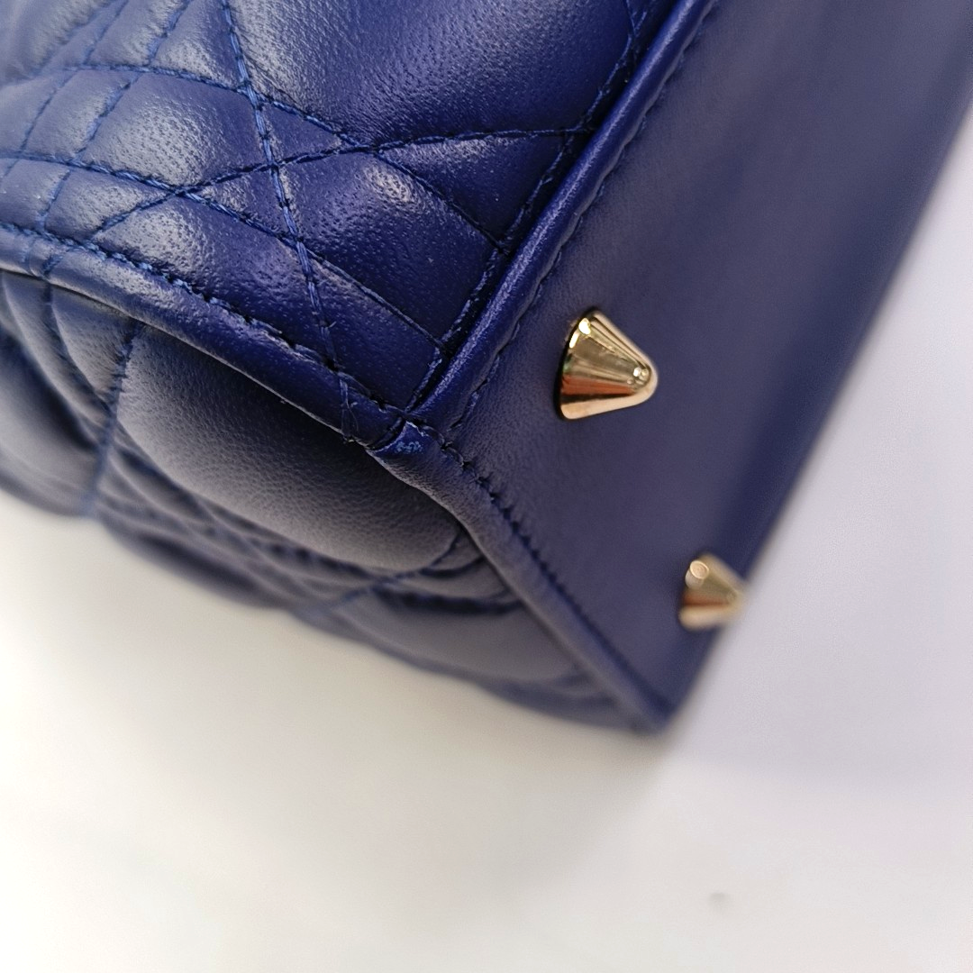 DIOR Lady Dior Medium Size Blue Lamb Skin Quilted Dior Bag Crossbody Shoulder Bag with Detachable Strap-(SKU)-958282075