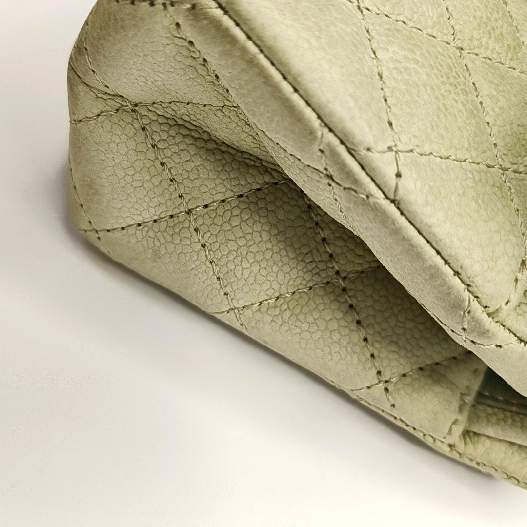 CHANEL 2.55 Green Calfskin Quilted Diamond Stitch Single Shoulder Bag Silver Hardware 17 Clasp-(SKU)-968981513