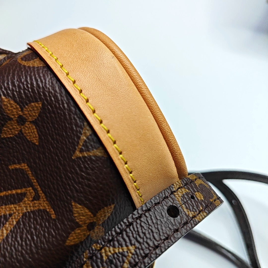 LOUIS VUITTON MONTSOURIS BB brown coated canvas Monogram backpack gold hardware 2 removable shoulder straps complete accessories-(SKU)-965720773