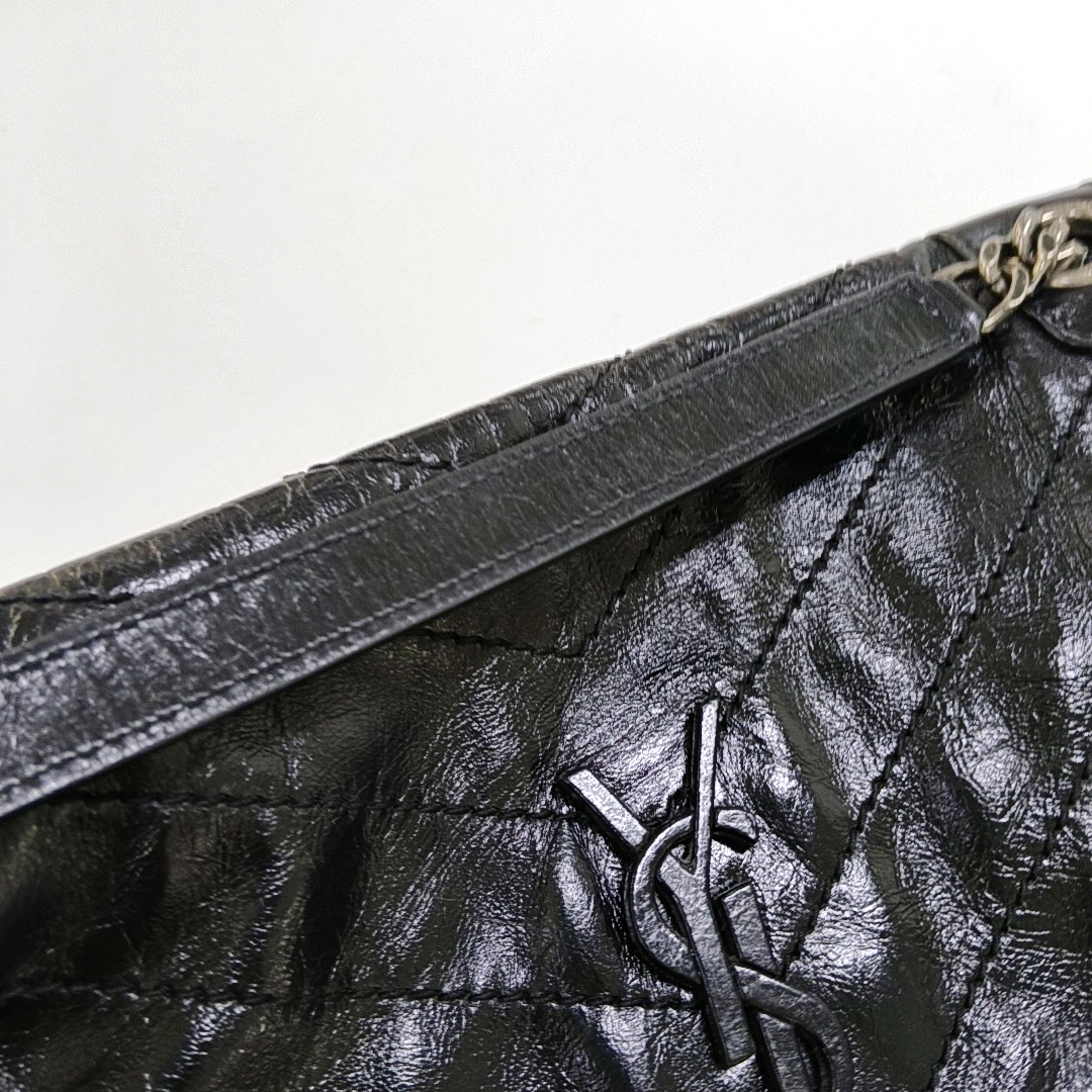 YSL NIKI Medium Black Leather Quilted V-Shape Shoulder Bag Black Ruthenium Hardware-(SKU)-964795296