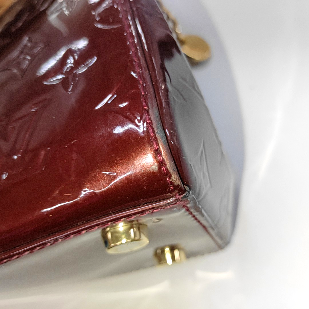 LOUIS VUITTON BREA Burgundy Patent Leather Monogrammed Grained Handbag Shoulder Bag Golden hardware Removable shoulder strap-(SKU)-13772850