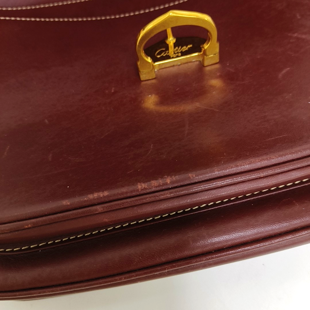 Cartier Burgundy Leather Single Shoulder Bag Golden hardware-(SKU)-940925520
