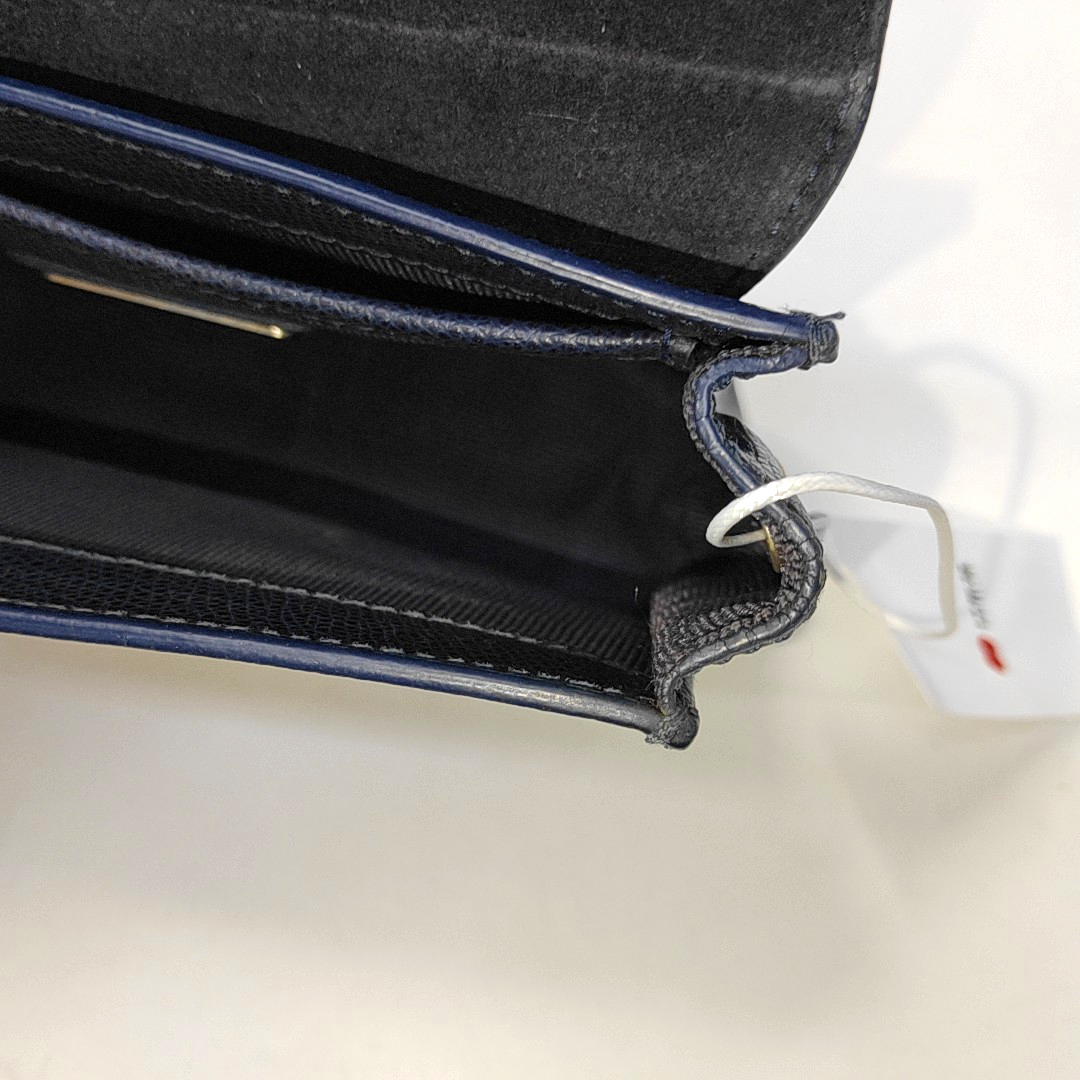 FURLA Metropolis Dark Blue Leather Grooved Handbag with Sling and Shoulder Golden hardware-(SKU)-929659818