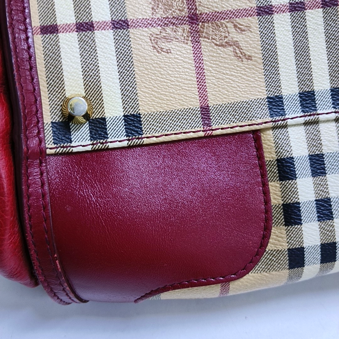 BURBERRY Red Coated Canvas Warhorse Plaid Single Shoulder Bag Golden hardware Removable shoulder strap-(SKU)-948483187
