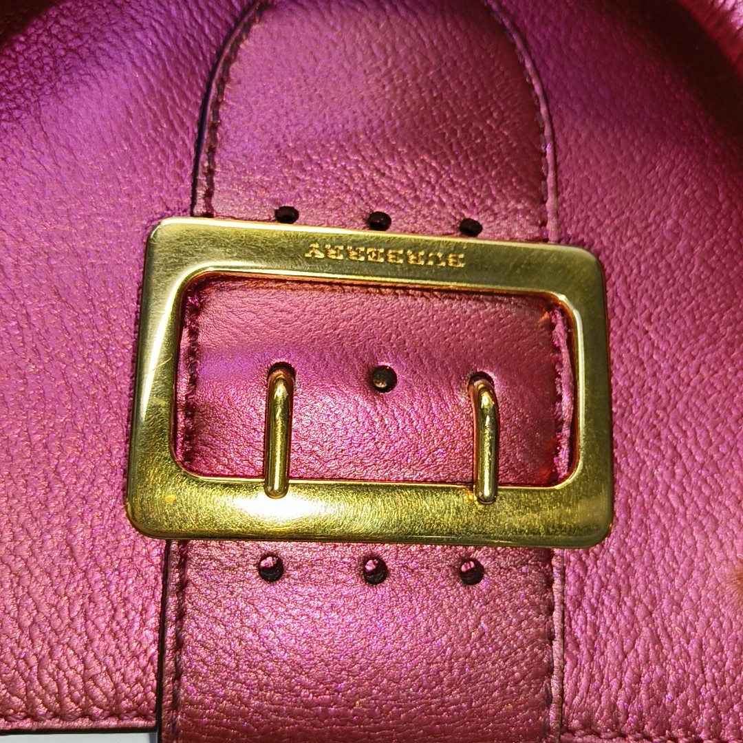BURBERRY Buckle Fuchsia Leather Shoulder Tote Crossbody Bag Golden hardware Removable shoulder strap-(SKU)-954093592