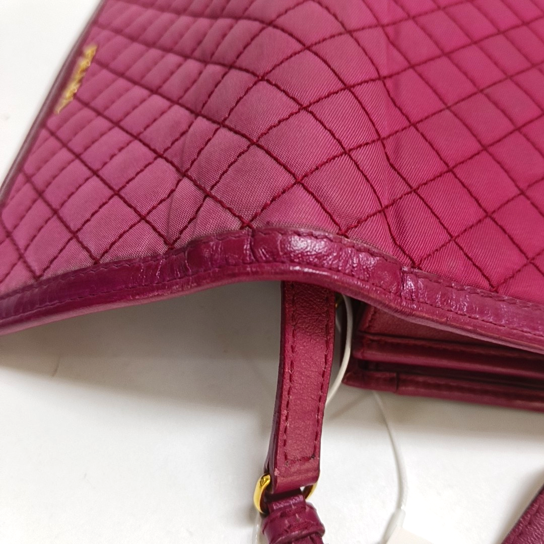 PRADA Pink Nylon Quilted Crossbody Shoulder Bag Handbag Clutch Golden hardware Removable shoulder strap-(SKU)-959993343