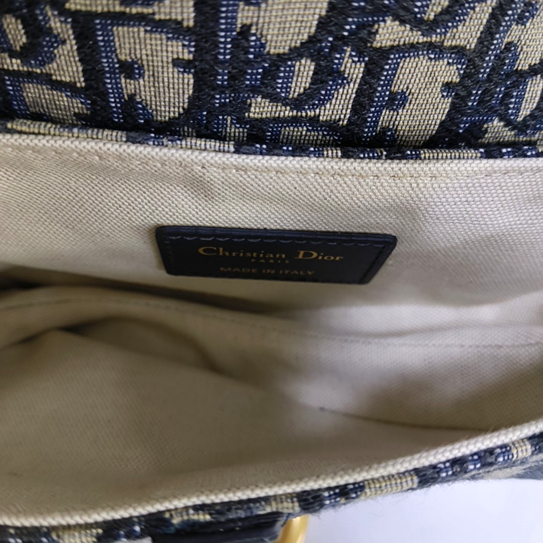 DIOR Saddle Mini Blue Canvas Monogram Saddle Bag Crossbody Bag Single Shoulder Bag Gold Hardware Removable Strap-(SKU)-959394483