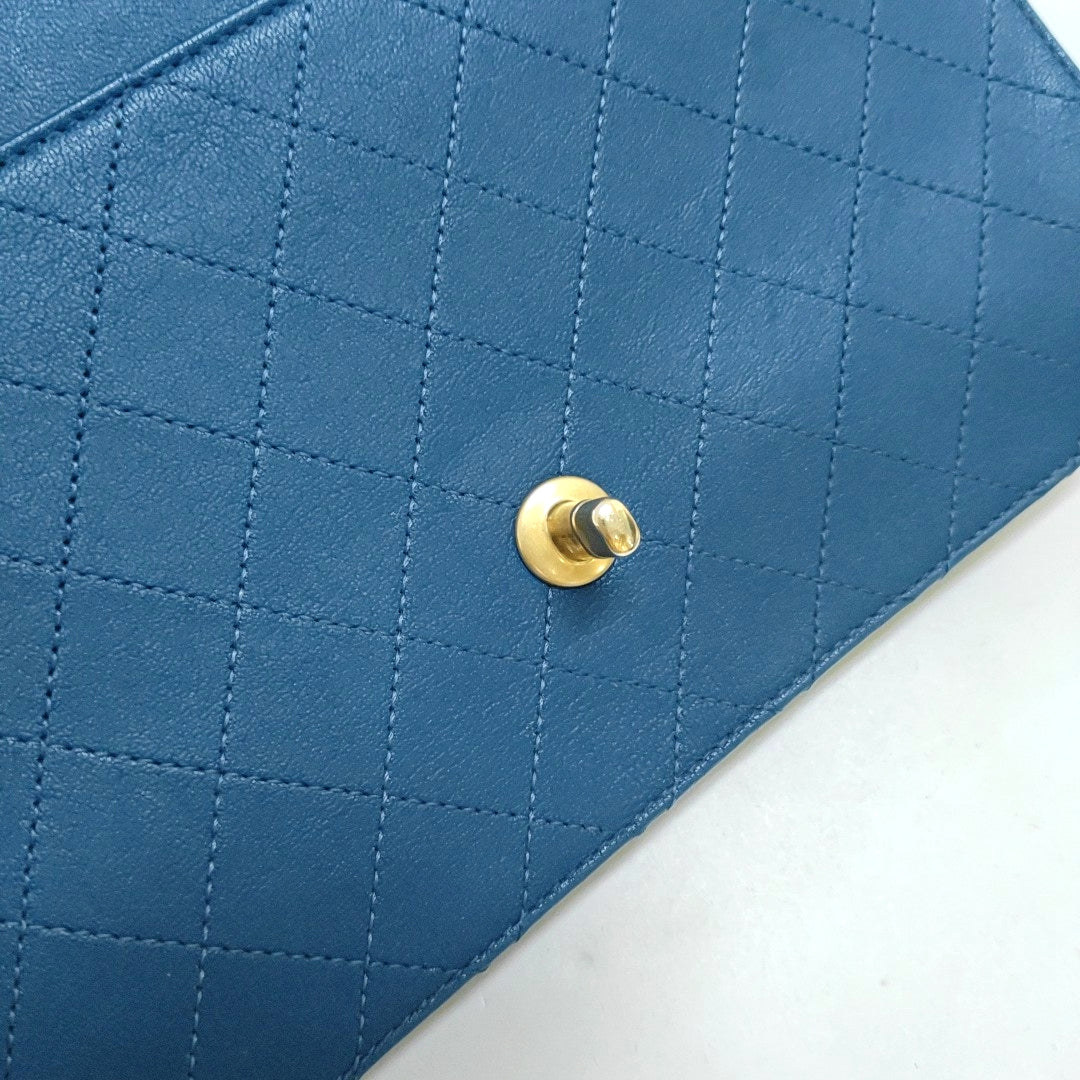 CHANEL FRONT CHAIN FLAP BAG Blue Lamb Skin Quilted Shoulder Bag with Chain Strap, Gold Hardware, 24 Flap-(SKU)-966738258