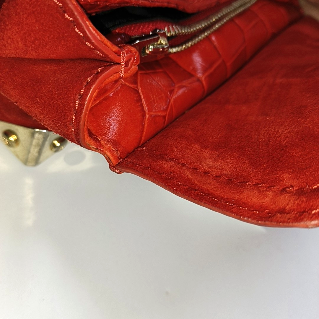 Alexander Wang Marion Orange-red suede rivet crocodile-pattern shoulder bag/crossbody bag Golden hardware Removable shoulder strap-(SKU)-928445182