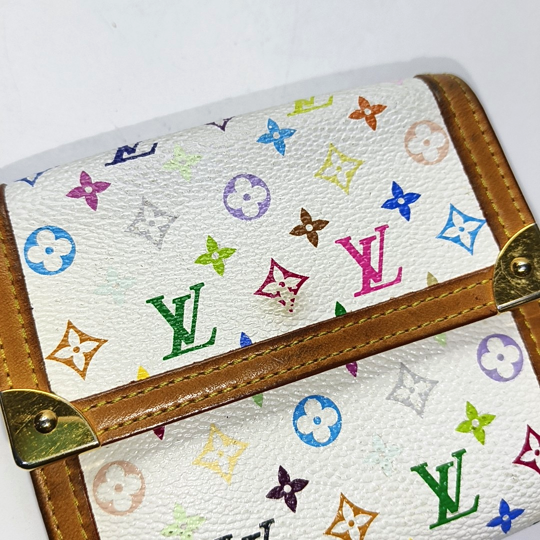 LOUIS VUITTON INTERNATIONAL White Tricolor Coated Canvas Monogrammed Wallet Golden hardware-(SKU)-956534892