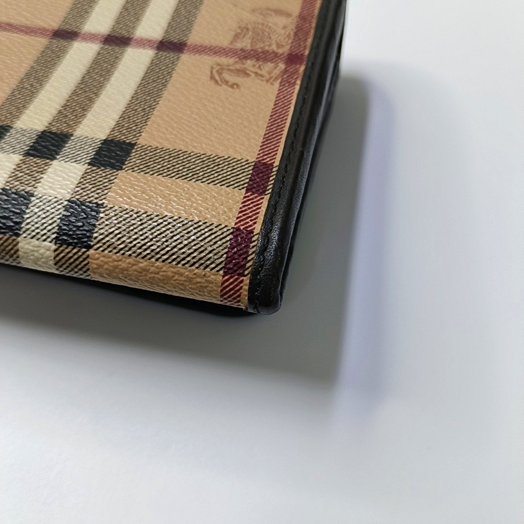 BURBERRY Beige coated canvas war horse plaid wallet Golden hardware-(SKU)-957775654