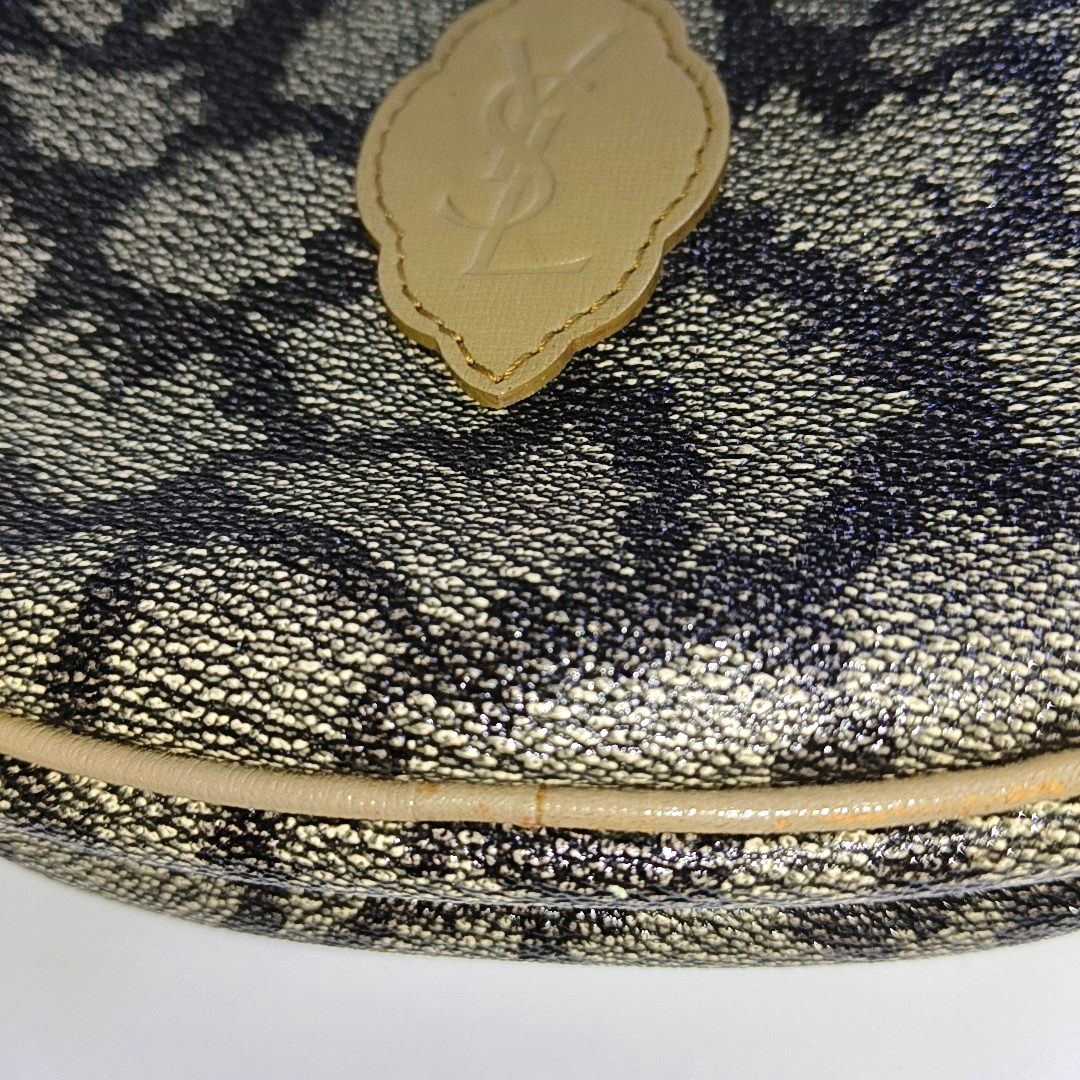YSL Grey Coated Canvas Animal Print Crossbody Bag Single Shoulder Bag Black hardware-(SKU)-935282127