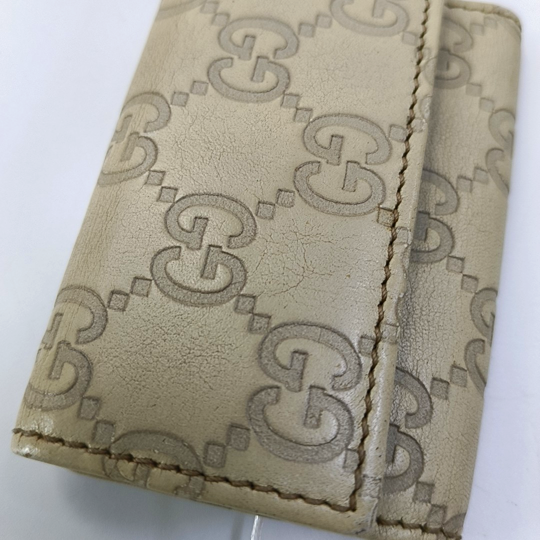 GUCCI White Leather Monogrammed Key Case Golden hardware-(SKU)-956774135