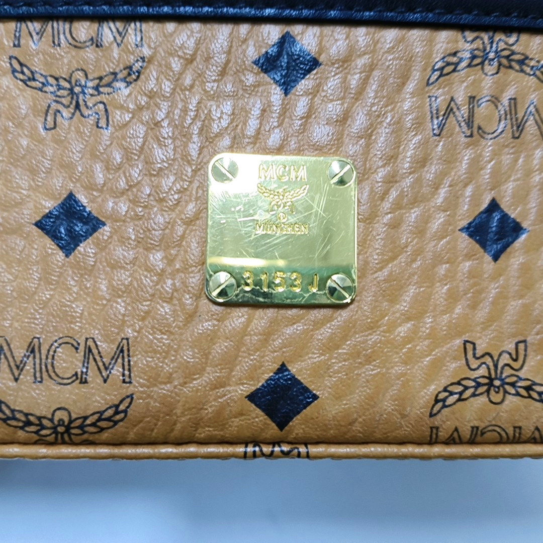 MCM ROCKSTAR mini Cognac Coated Canvas Monogrammed Single Shoulder Bag Tote Bag Crossbody Bag Golden hardware Removable shoulder strap-(SKU)-939759893