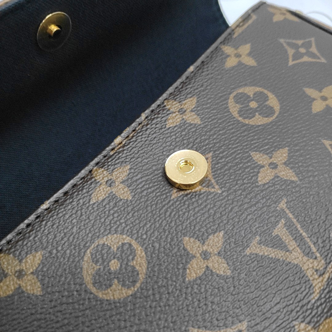 LOUIS VUITTON IVY Brown Coated Canvas Monogram Crossbody Bag Shoulder Bag Golden Hardware 2 Removable Straps Accessories Included-(SKU)-962960162