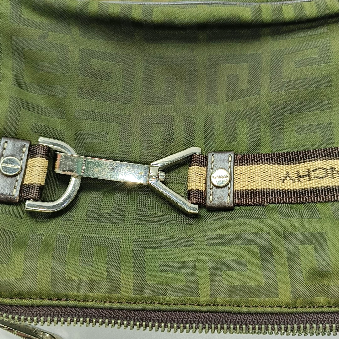 GIVENCHY Deep Green Fabric Floral Single Shoulder Bag Silver Hardware-(SKU)-931311105