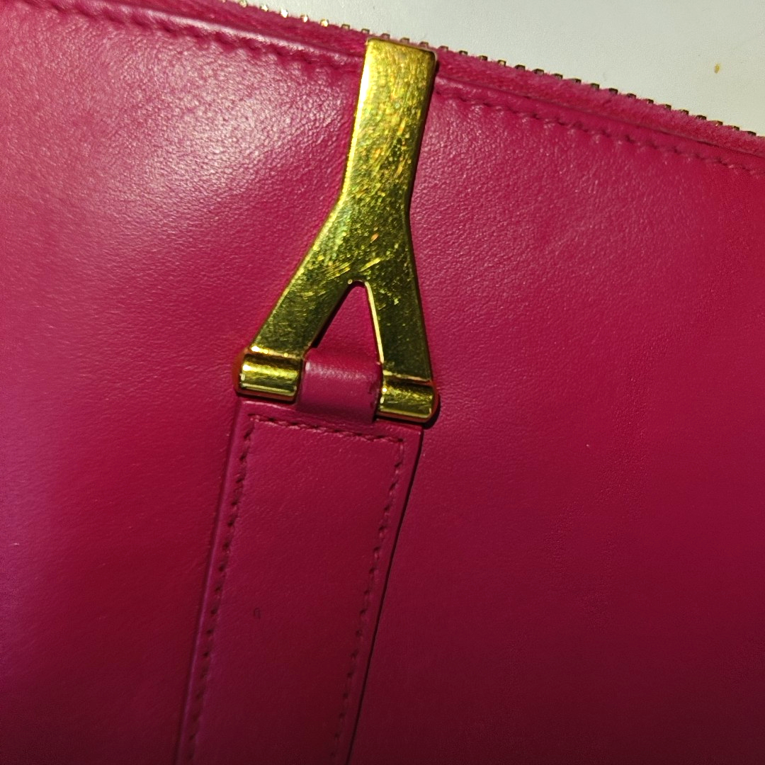 YSL Fuchsia Leather Wallet Golden hardware-(SKU)-935677489