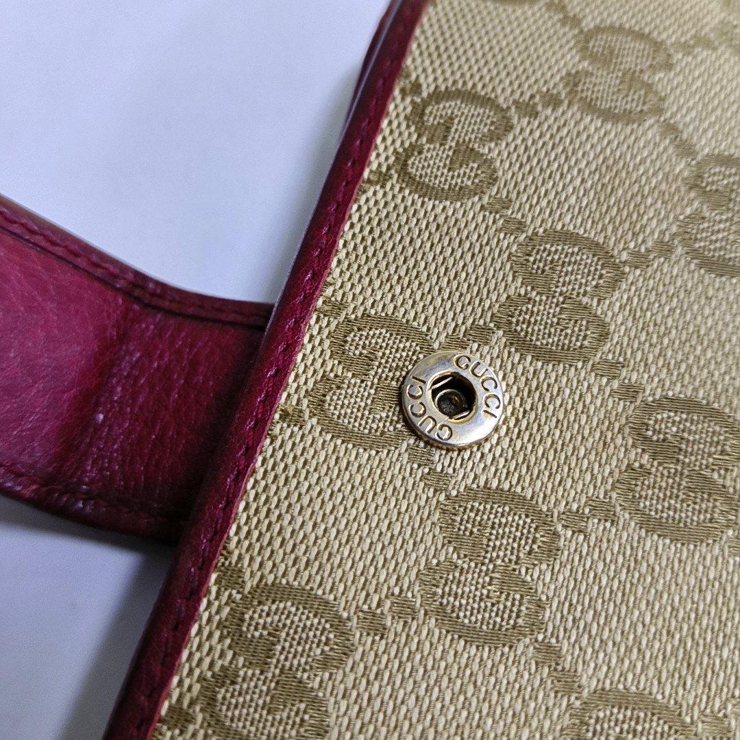 GUCCI Khaki Fabric Old Flower Money Wallet Golden hardware-(SKU)-947866135