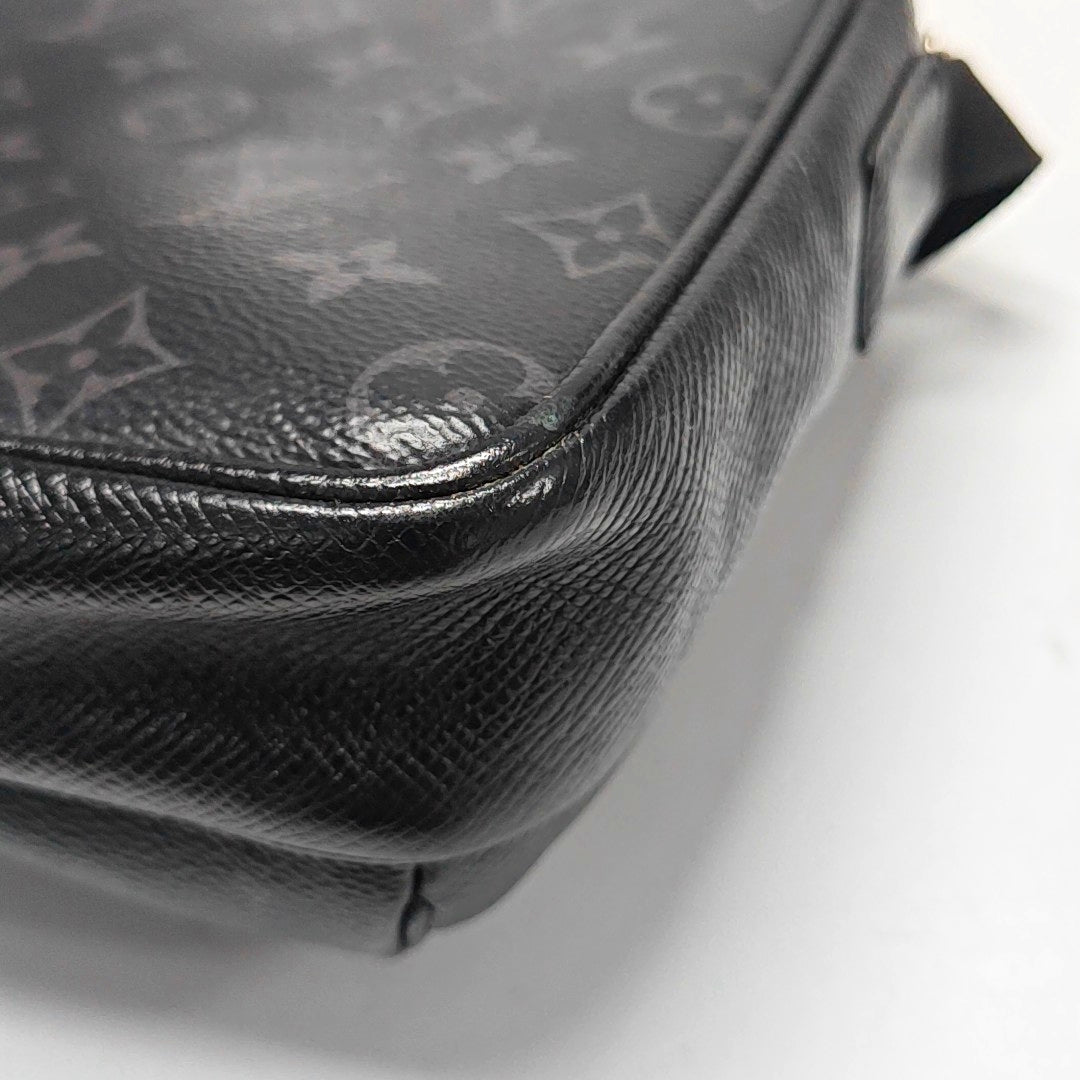 LOUIS VUITTON OUTDOOR Small Black Leather Monogram Messenger Bag Shoulder Bag Crossbody Bag Silver Hardware-(SKU)-970352142