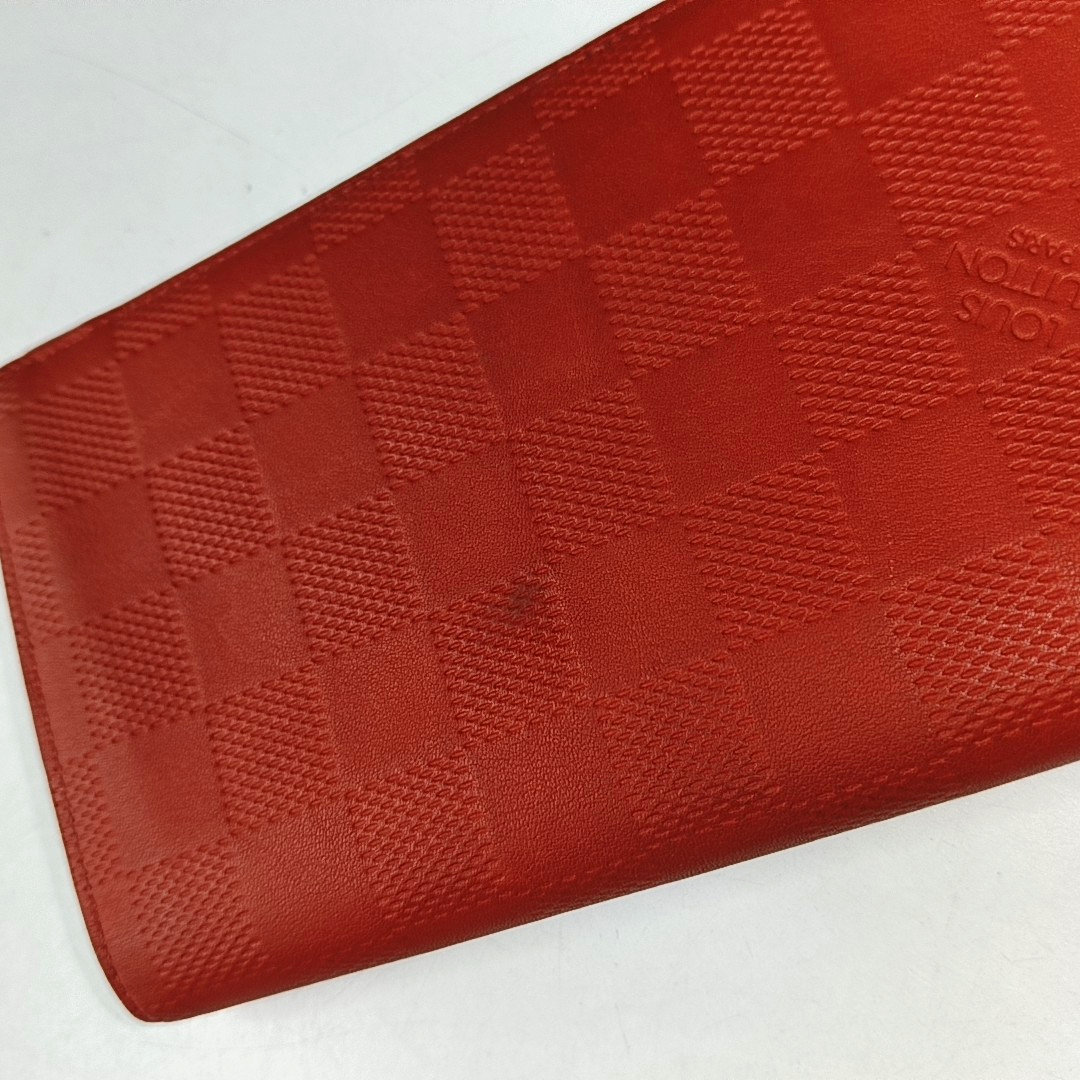LOUIS VUITTON BRAZZA Orange Cowhide Checkered Logo Wallet Ruthenium color hardware-(SKU)-951249626