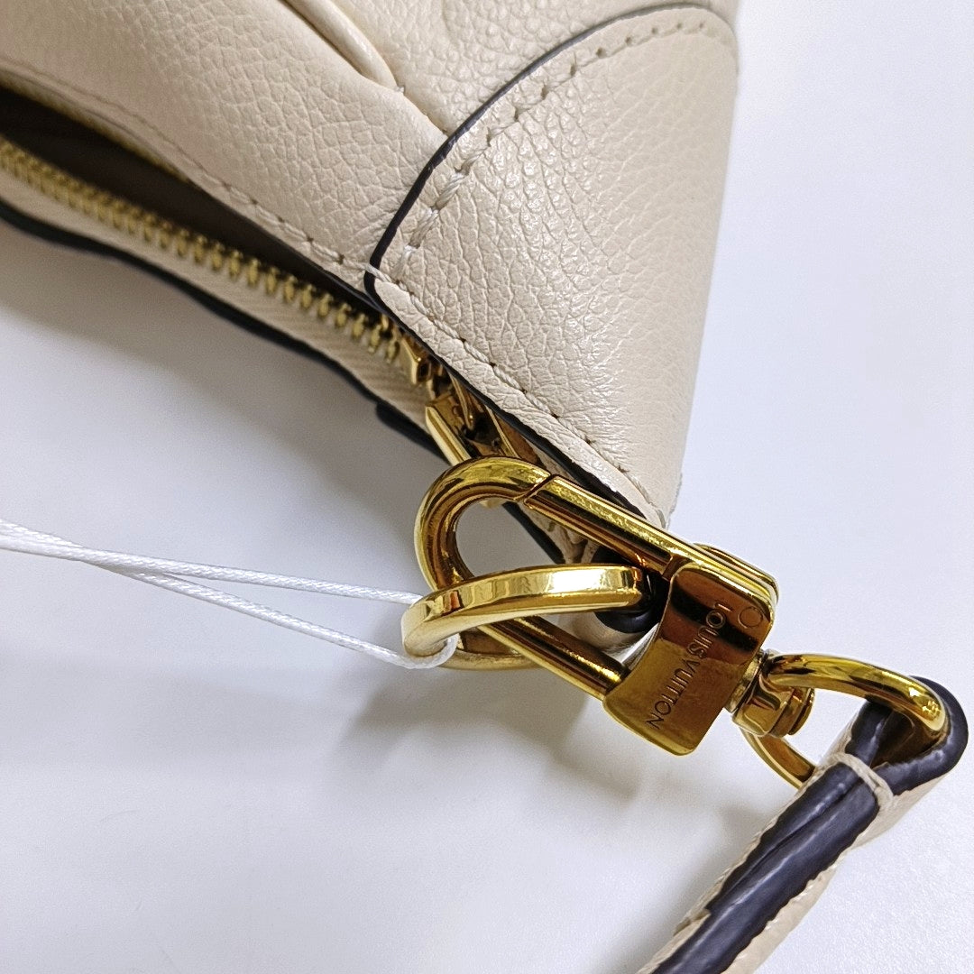 LOUIS VUITTON BAGATELLE White Calfskin Embossed Crossbody Bag Shoulder Bag Tote Bag Golden Hardware 2 Removable Straps-(SKU)-965734846