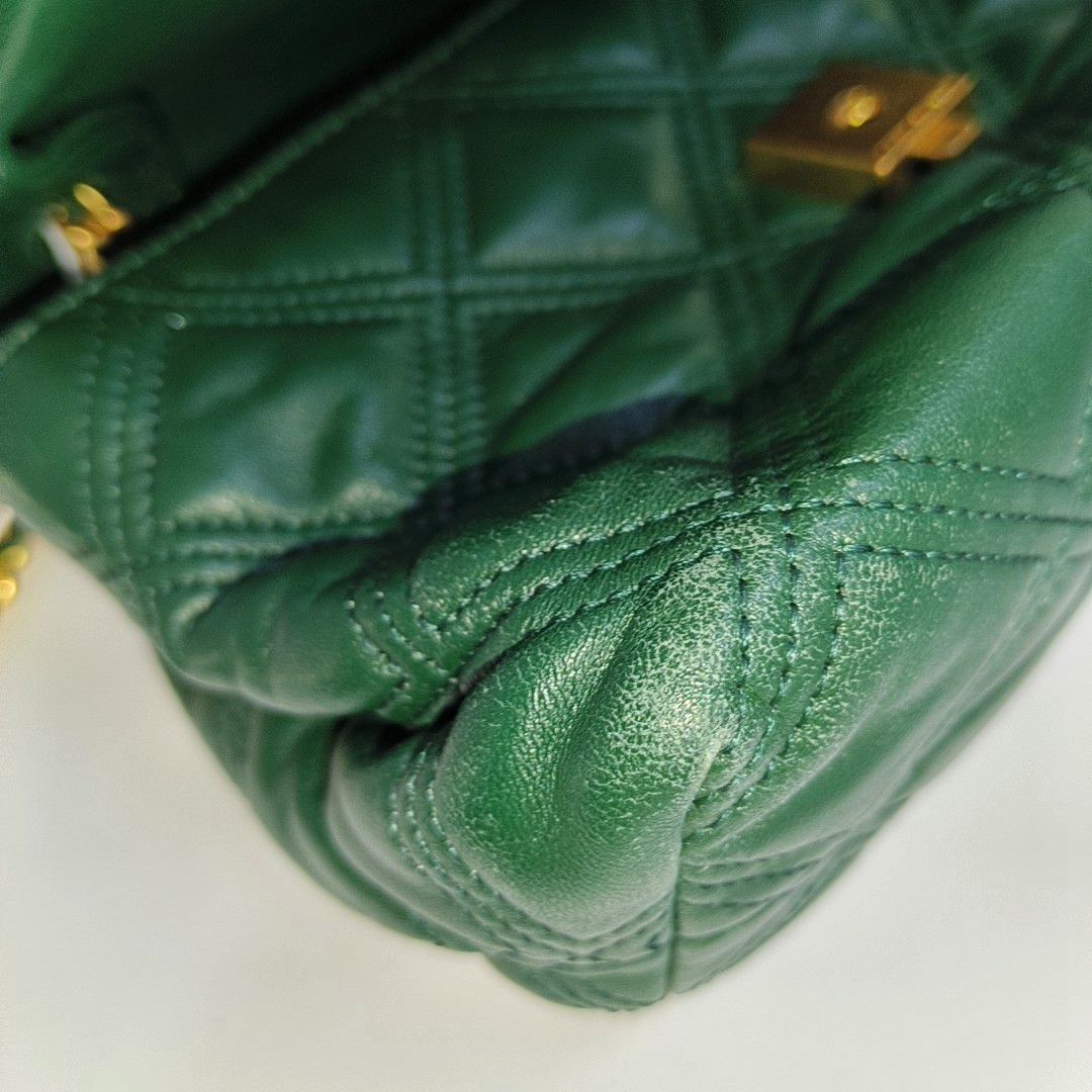 TORY BURCH Fleming Small size Dark Green Calfskin Quilted Crossbody Bag Single Shoulder Bag Golden hardware-(SKU)-942679197