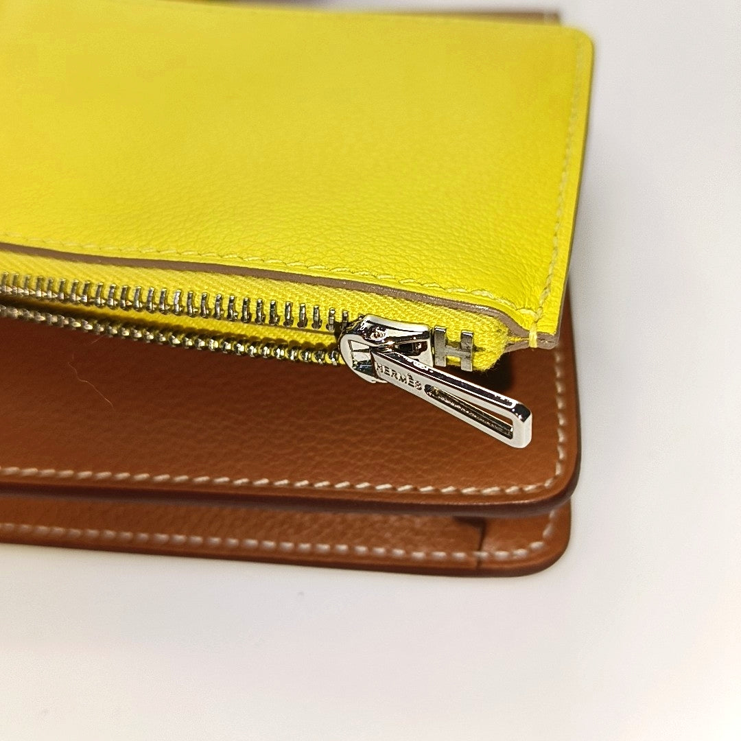 HERMÈS Roulis Gold Brown Evercolor Calfskin Wallet Silver Hardware U Sub-pockets-(SKU)-966024650