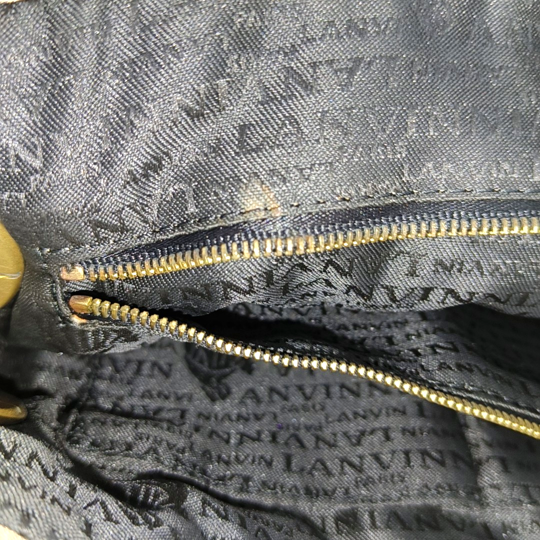 LANVIN Grey Leather Quilted Single Shoulder Bag Gold Brown Hardware-(SKU)-14232379