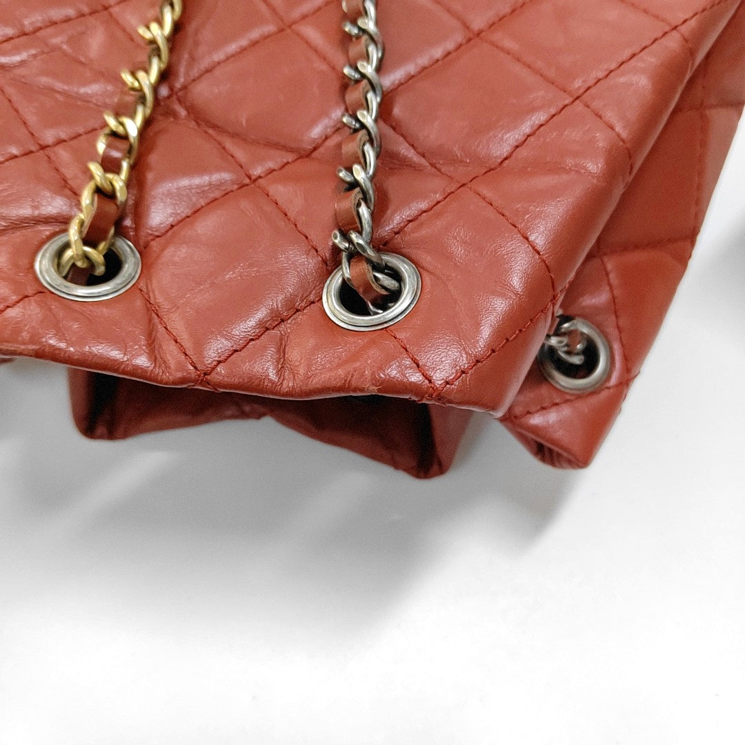CHANEL GABRIELLE Small Brick Red Leather Quilted Chain Backpack with Detachable Strap, Gold Silver Rhodium Hardware, 26 Flaps-(SKU)-967622926