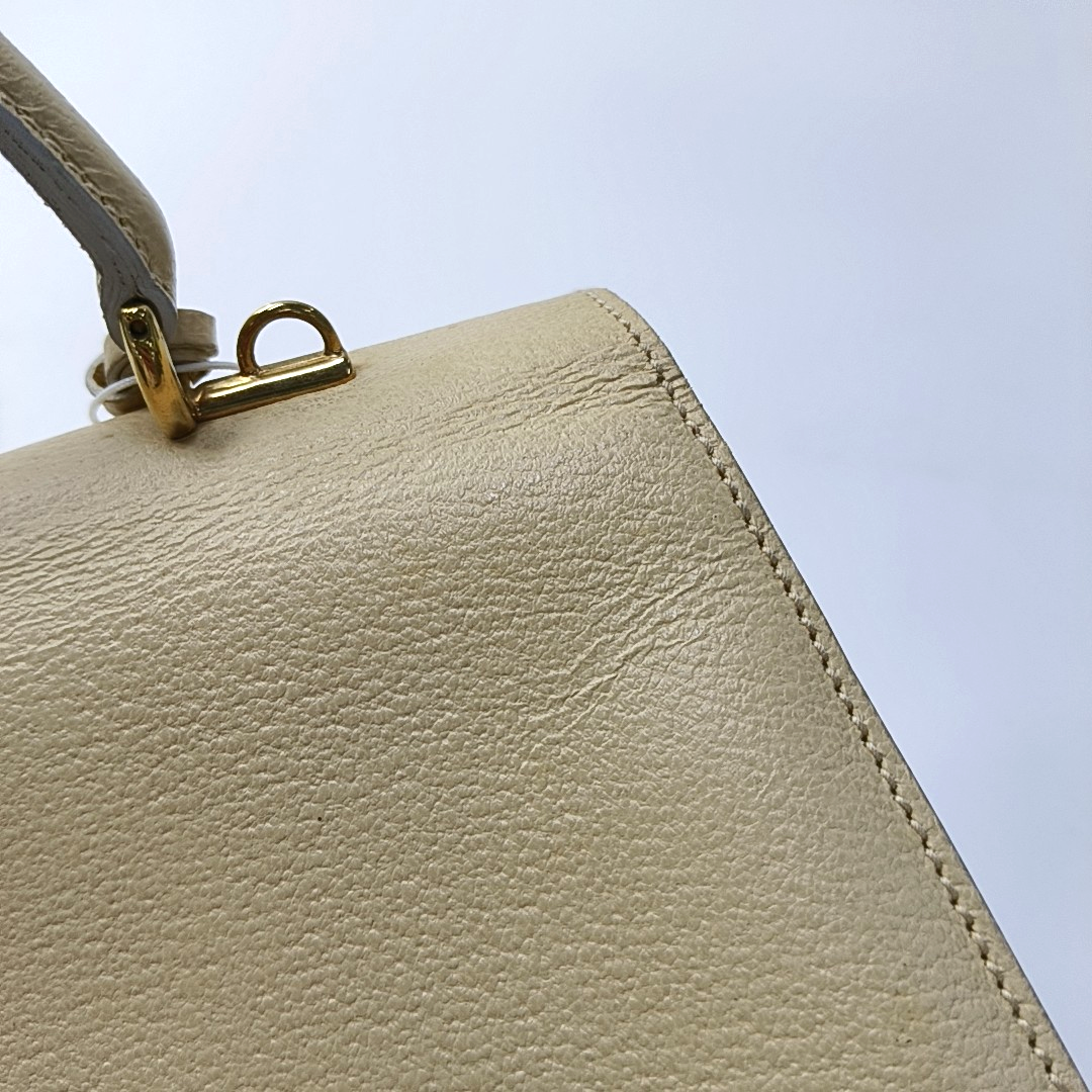 GUCCI Vintage Kelly Beige Leather Single Shoulder Bag Handbag Golden hardware Removable shoulder strap-(SKU)-951806628