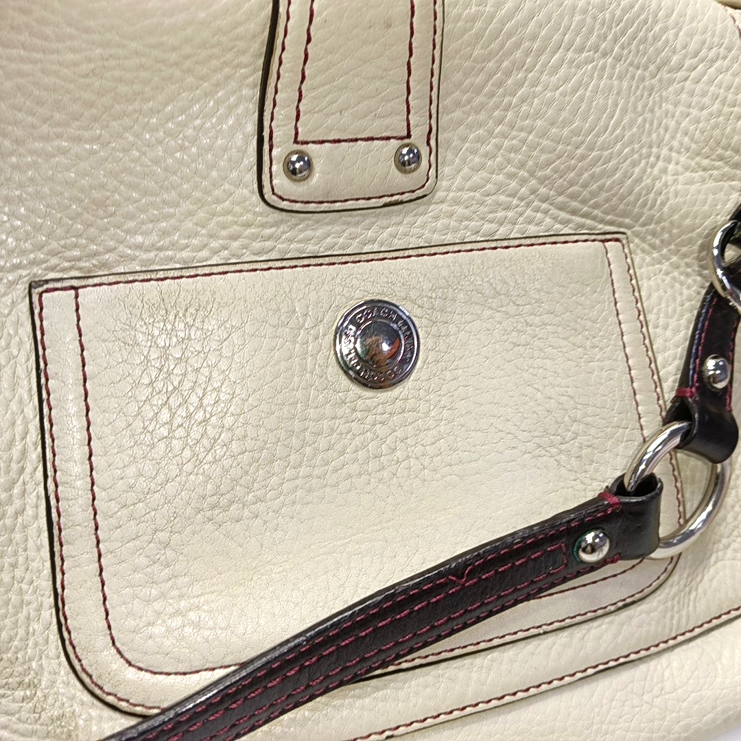COACH Beige Leather Single Shoulder Bag Handbag Silver Hardware Removable shoulder strap-(SKU)-929326305