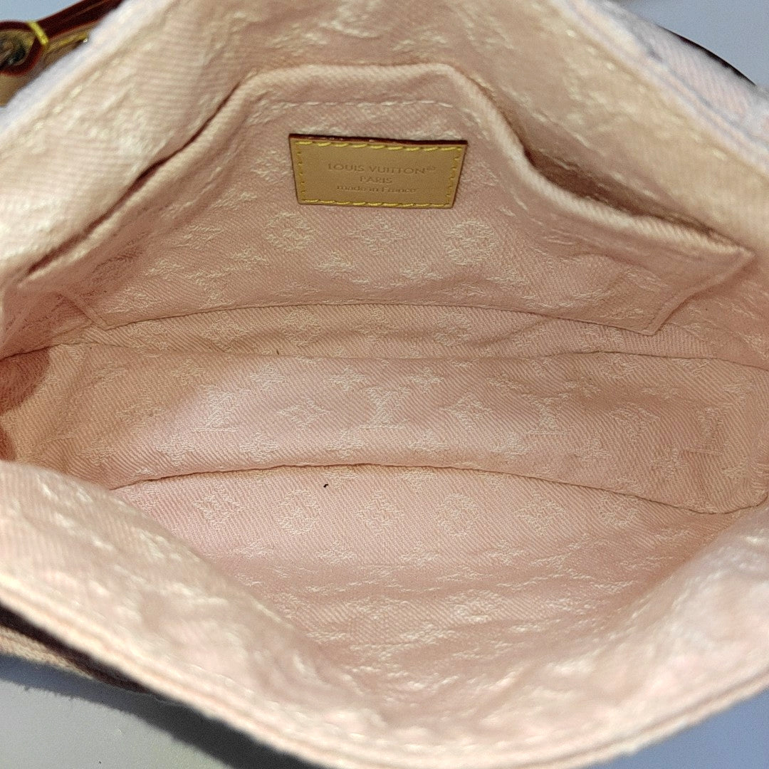 LOUIS VUITTON SUNSET Pink Denim Monogram Single Shoulder Bag with Gold Hardware 2 Removable Shoulder Straps Accessories Included-(SKU)-965274379