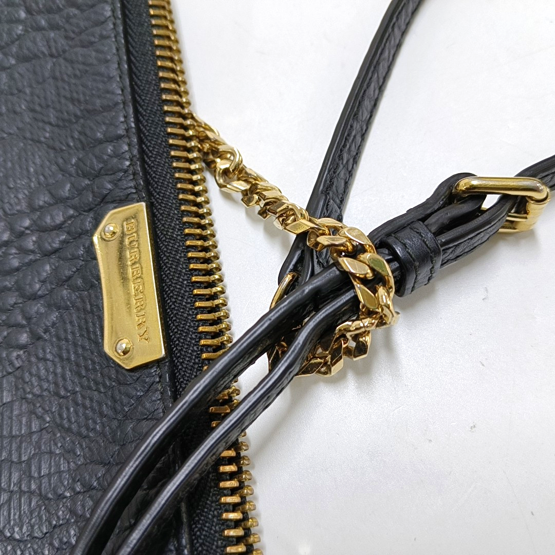 BURBERRY Mildenhall Black Leather Crossbody Bag Single Shoulder Bag Golden hardware-(SKU)-958494726