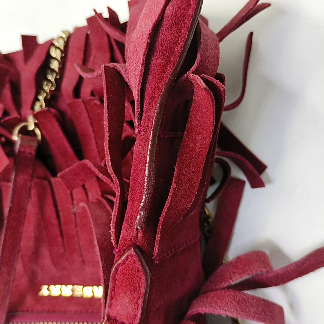 BURBERRY Plum Velvet Leather Fringe Single Shoulder Bag Crossbody Bag Silver Hardware Removable shoulder strap-(SKU)-955725239