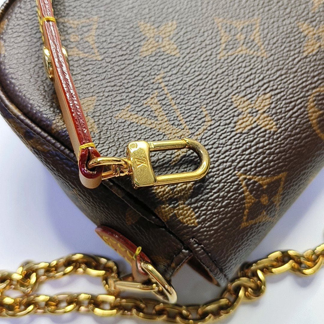 LOUIS VUITTON IVY Brown Coated Canvas Monogram Shoulder Bag Crossbody Bag Handbag 2 Detachable Straps Gold Hardware-(SKU)-969396104