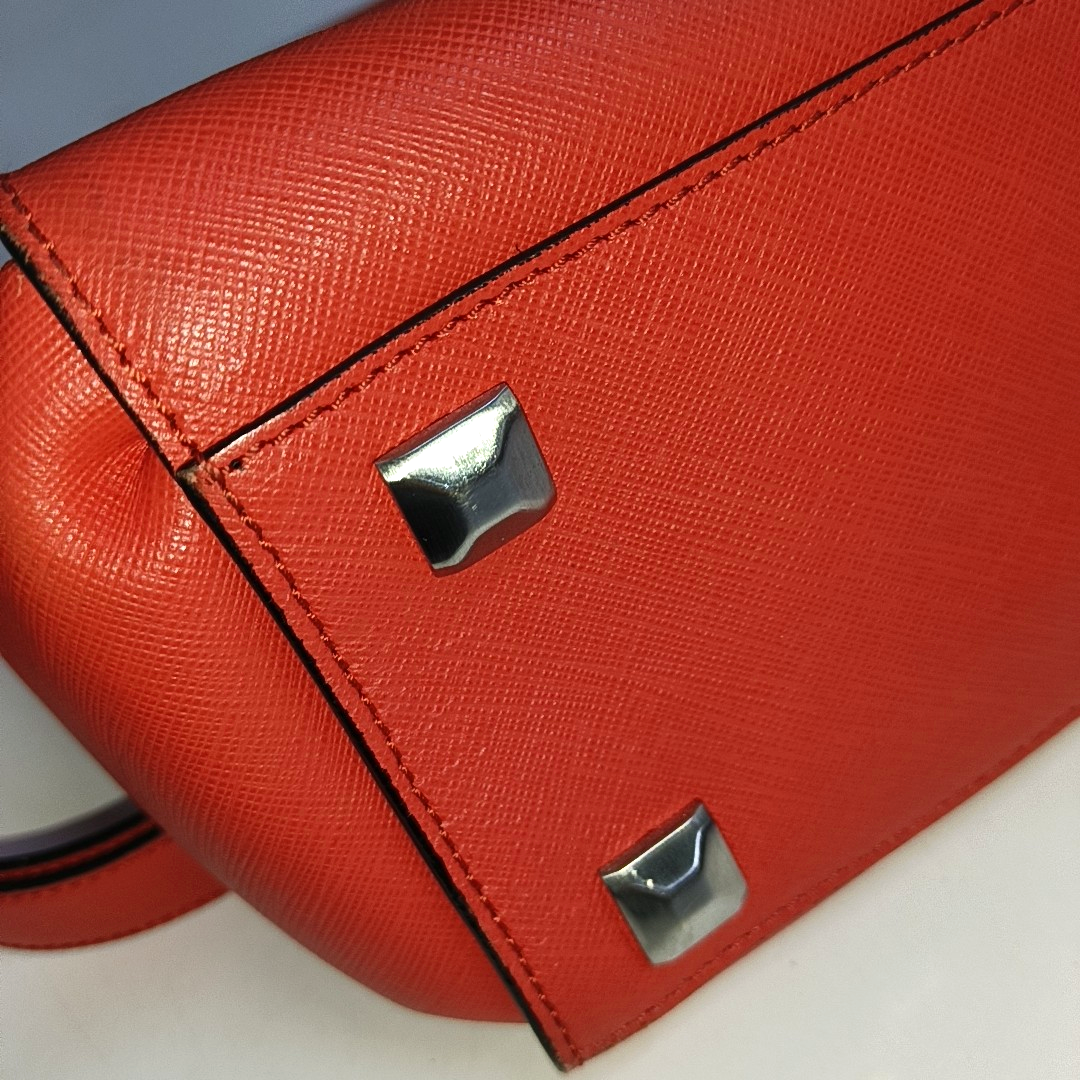 MCM ELDA Red Cowhide Embossed Single Shoulder Bag Silver Hardware Removable shoulder strap-(SKU)-13990145
