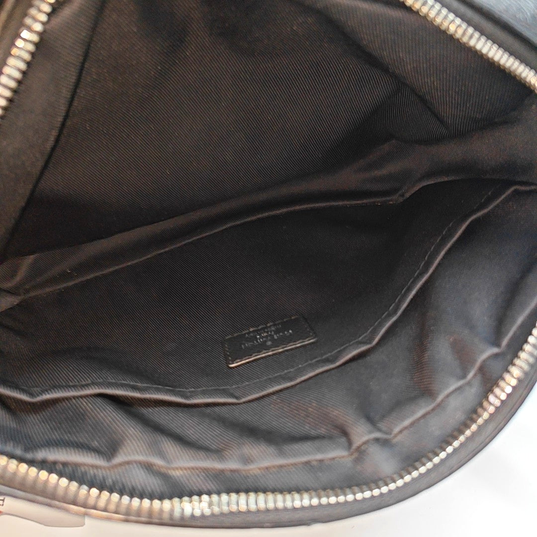 LOUIS VUITTON OUTDOOR Small Black Leather Monogram Messenger Bag Shoulder Bag Crossbody Bag Silver Hardware-(SKU)-970352142