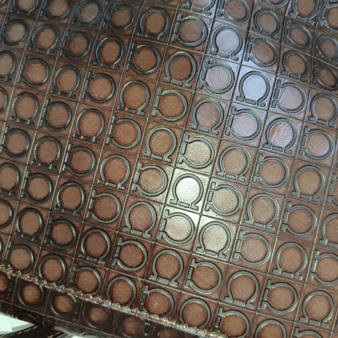 FERRAGAMO Chocolate Brown Leather Embossed Clutch Silver Hardware-(SKU)-942092439