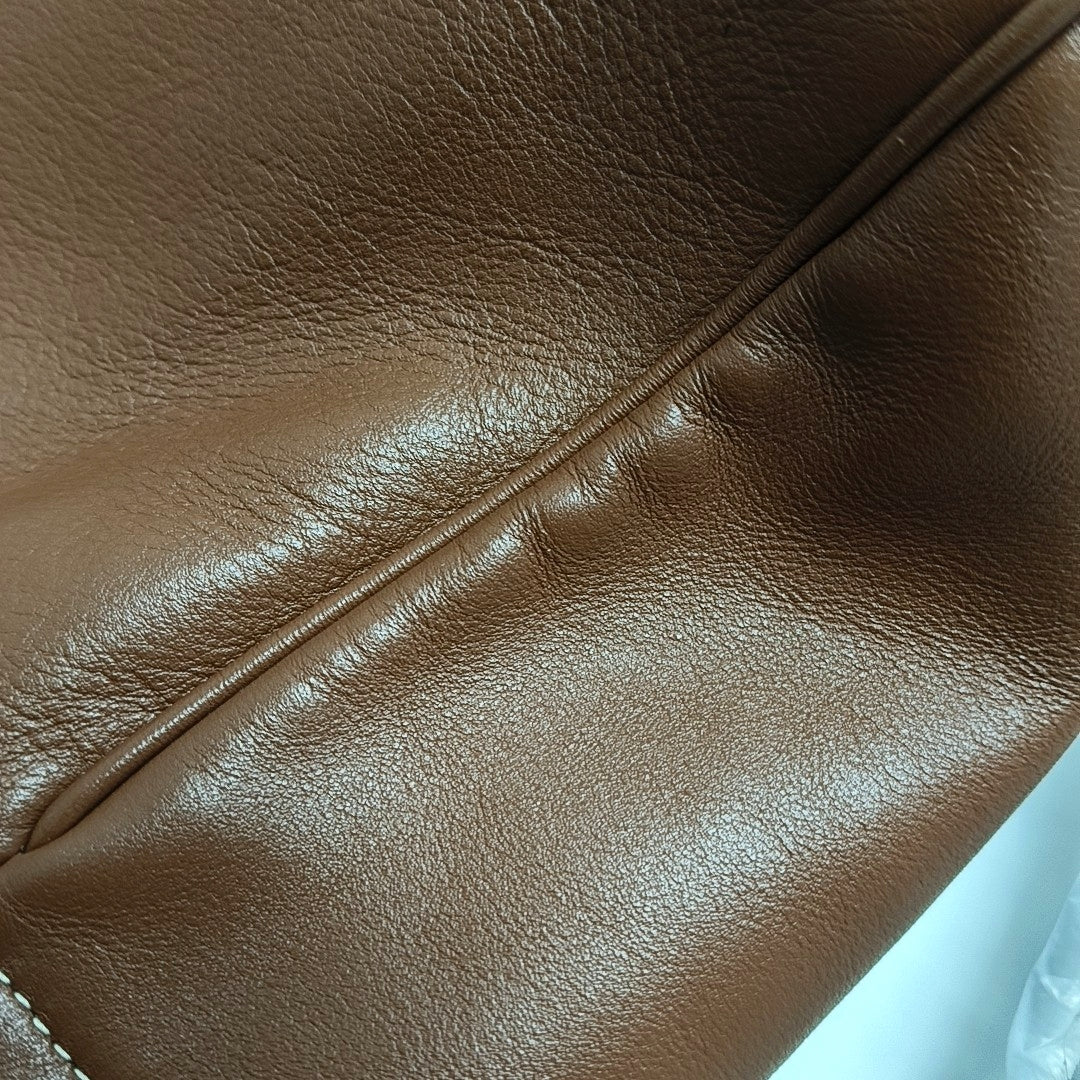 CELINE CABAS TRIOMPHE Brown Leather Quilted Shoulder Bag Tote Bag Crossbody Bag Gold Hardware Removable Strap-(SKU)-971128053