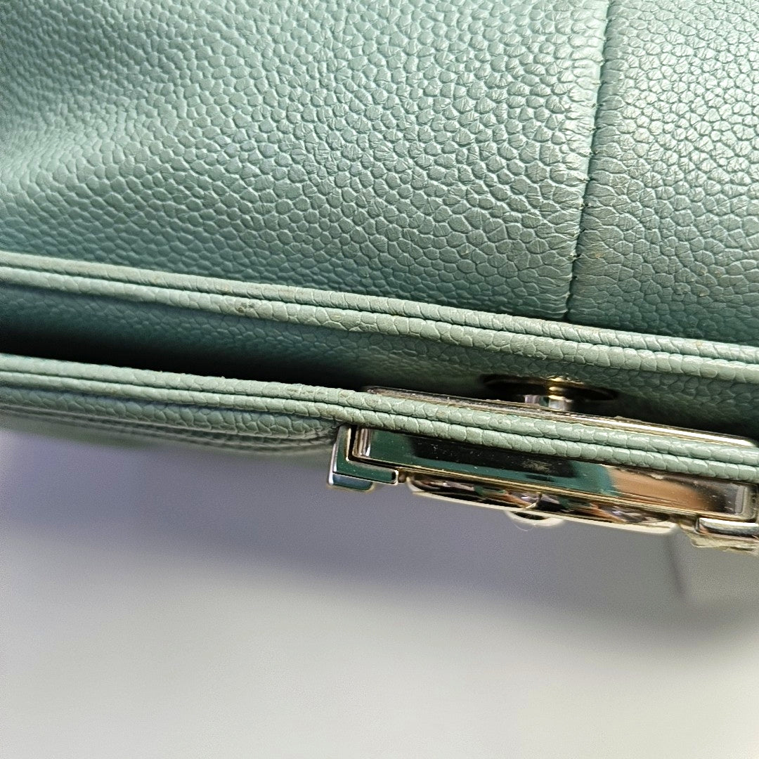 CHANEL BOY CHANEL Medium Green Calfskin Quilted Cannage Single Shoulder Bag, Crossbody Bag with Detachable Strap and Gold/Silver Hardware-(SKU)-969449479