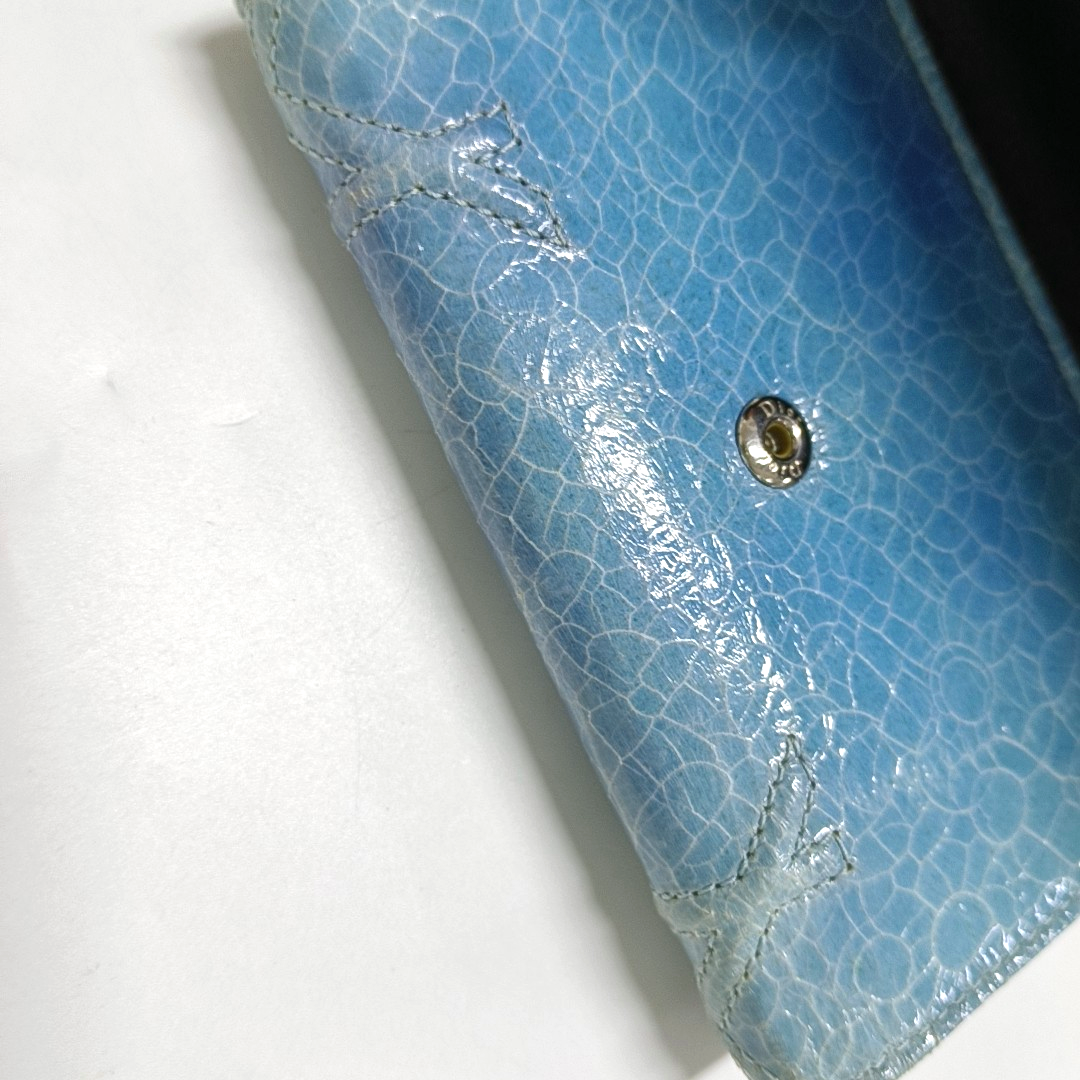 DIOR Diorama Blue Cowhide Herringbone Quilted Shield Bag Wallet Silver Hardware-(SKU)-958202487