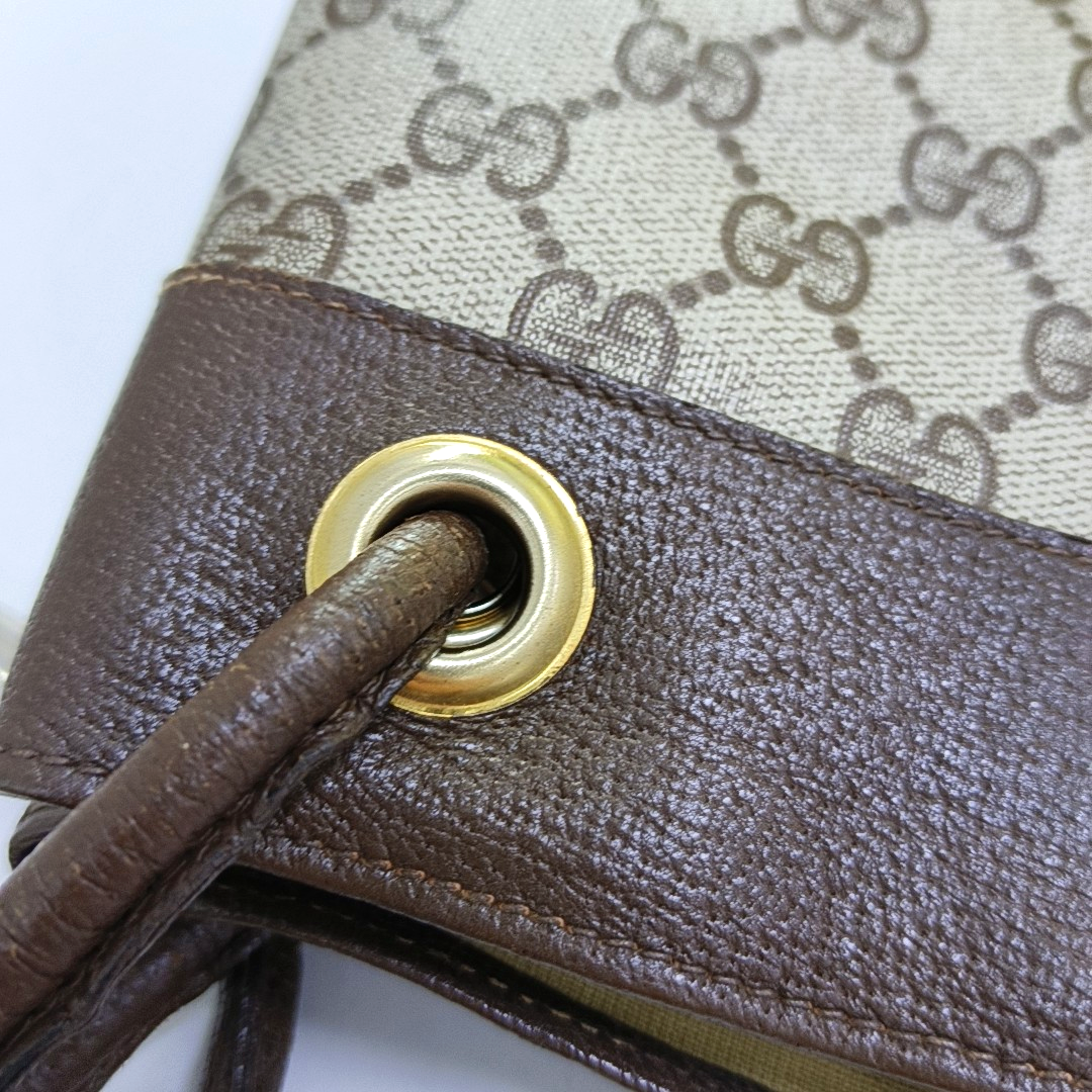GUCCI Bucket bag Khaki Coated Canvas Monogrammed Single Shoulder Bag Golden Silver Hardware-(SKU)-958759769