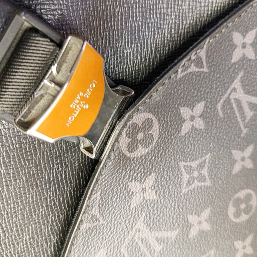 LOUIS VUITTON TAIGARAMA Black Coated Canvas Monogram Tote Shoulder Bag with Silver Hardware-(SKU)-965640486