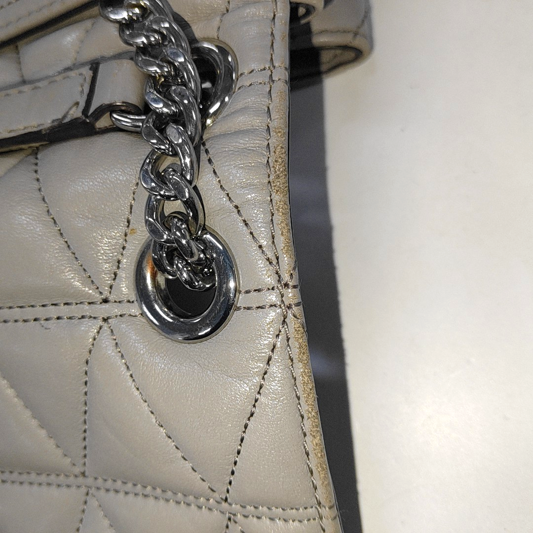 MICHAEL KORS Medium size Gray Cowhide Quilted Single Shoulder Bag Crossbody Silver Hardware-(SKU)-14349327