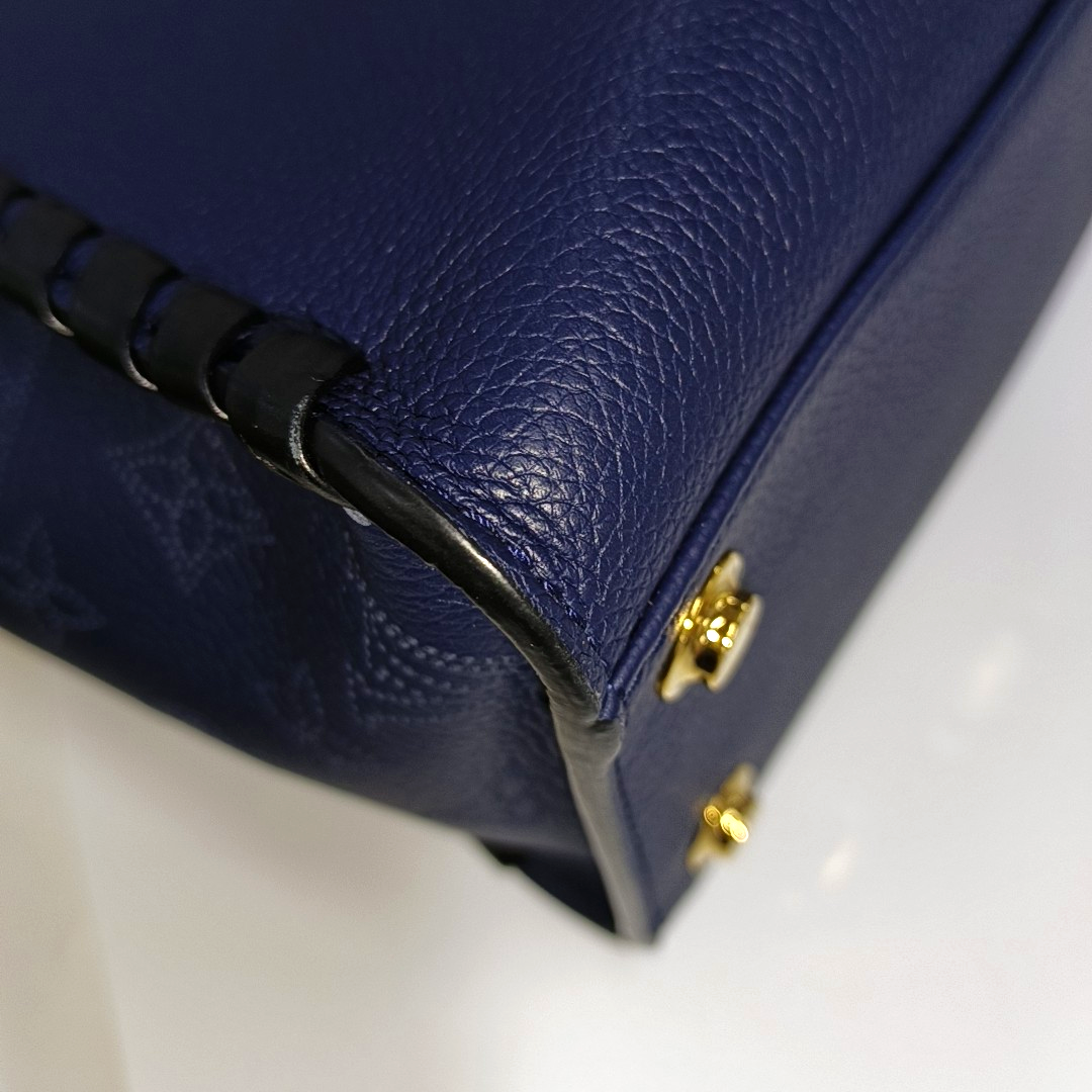LOUIS VUITTON ON MY SIDE Medium Dark Blue Leather Woven Shoulder Bag, Gold Hardware, Removable Shoulder Strap-(SKU)-14487079