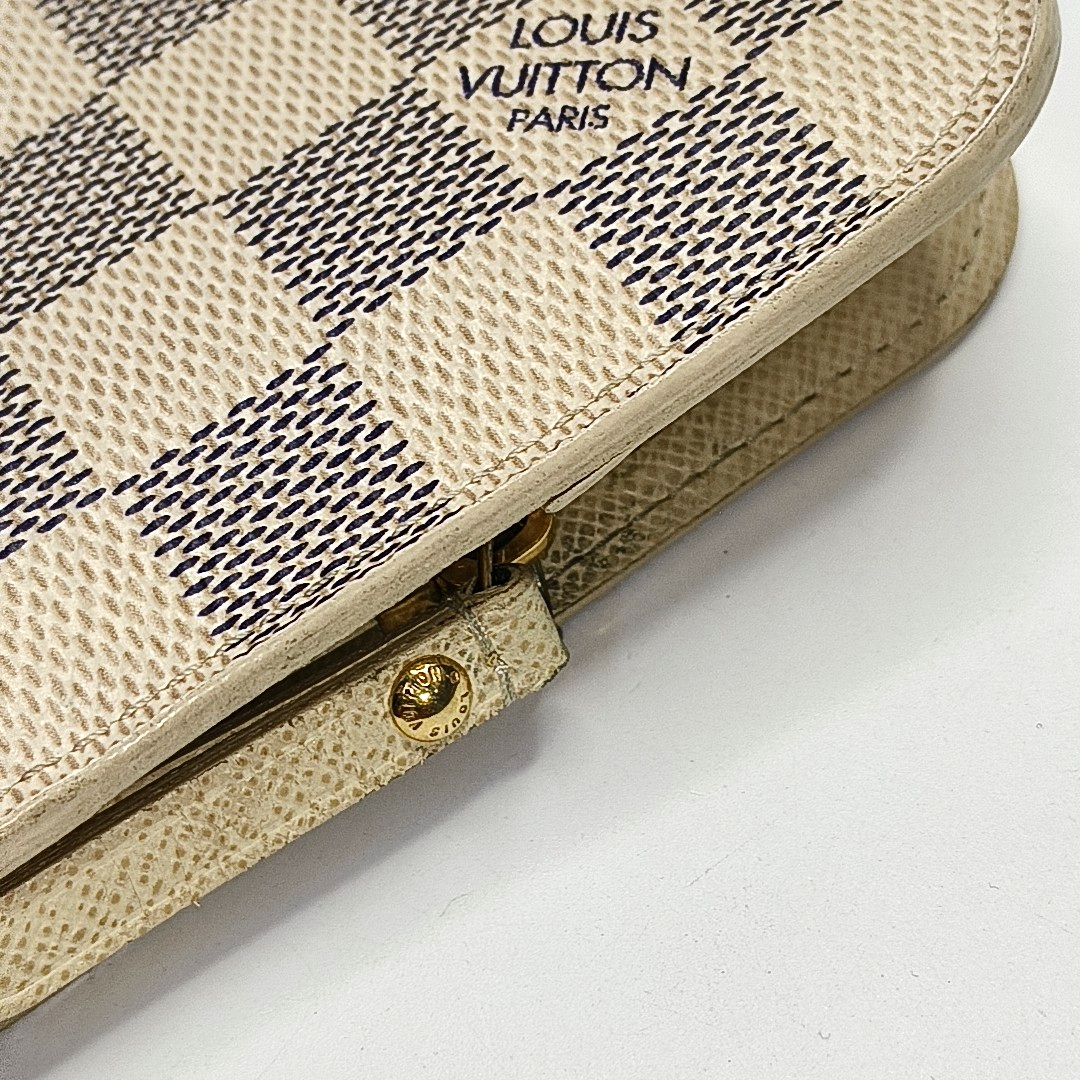 LOUIS VUITTON White Coated Canvas Checkered Wallet Golden hardware-(SKU)-956774452