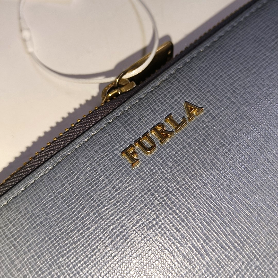 FURLA Blue Leather Embossed Wallet Golden hardware-(SKU)-940647077