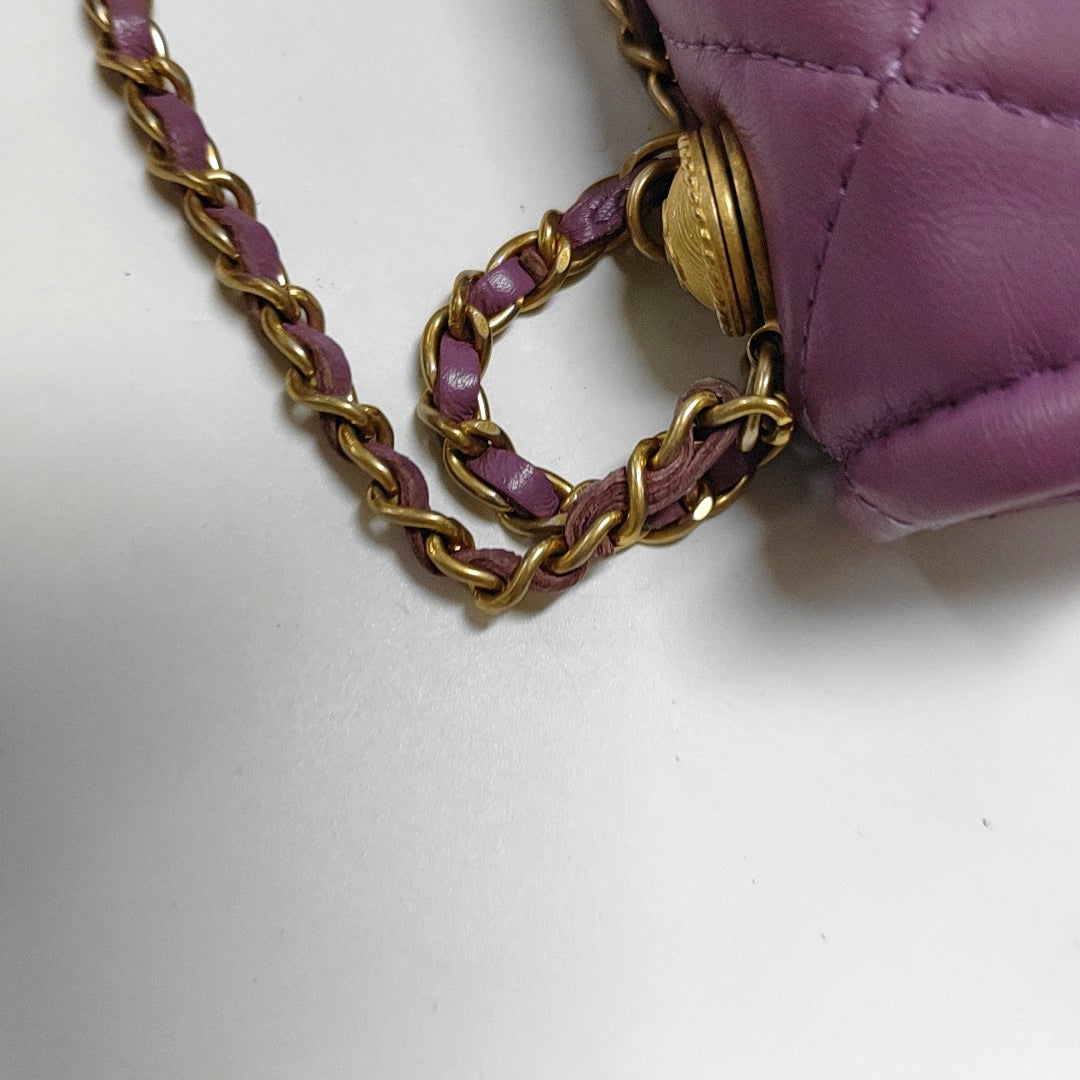 CHANEL BIJOUX FLAP Purple Sheepskin Quilted Diamond Pattern Crossbody Bag Single Shoulder Bag Golden Hardware 30 Clasp-(SKU)-970005240
